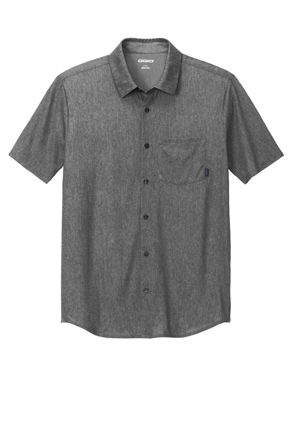 Ogio OG160 Mens Extend Short Sleeve Button Down Shirt w/ Pocket Heather Blacktop Flat Front