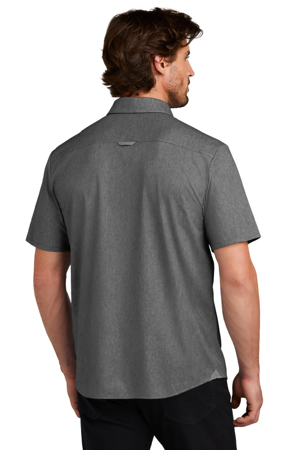 Ogio OG160 Mens Extend Short Sleeve Button Down Shirt w/ Pocket Heather Blacktop Model Back