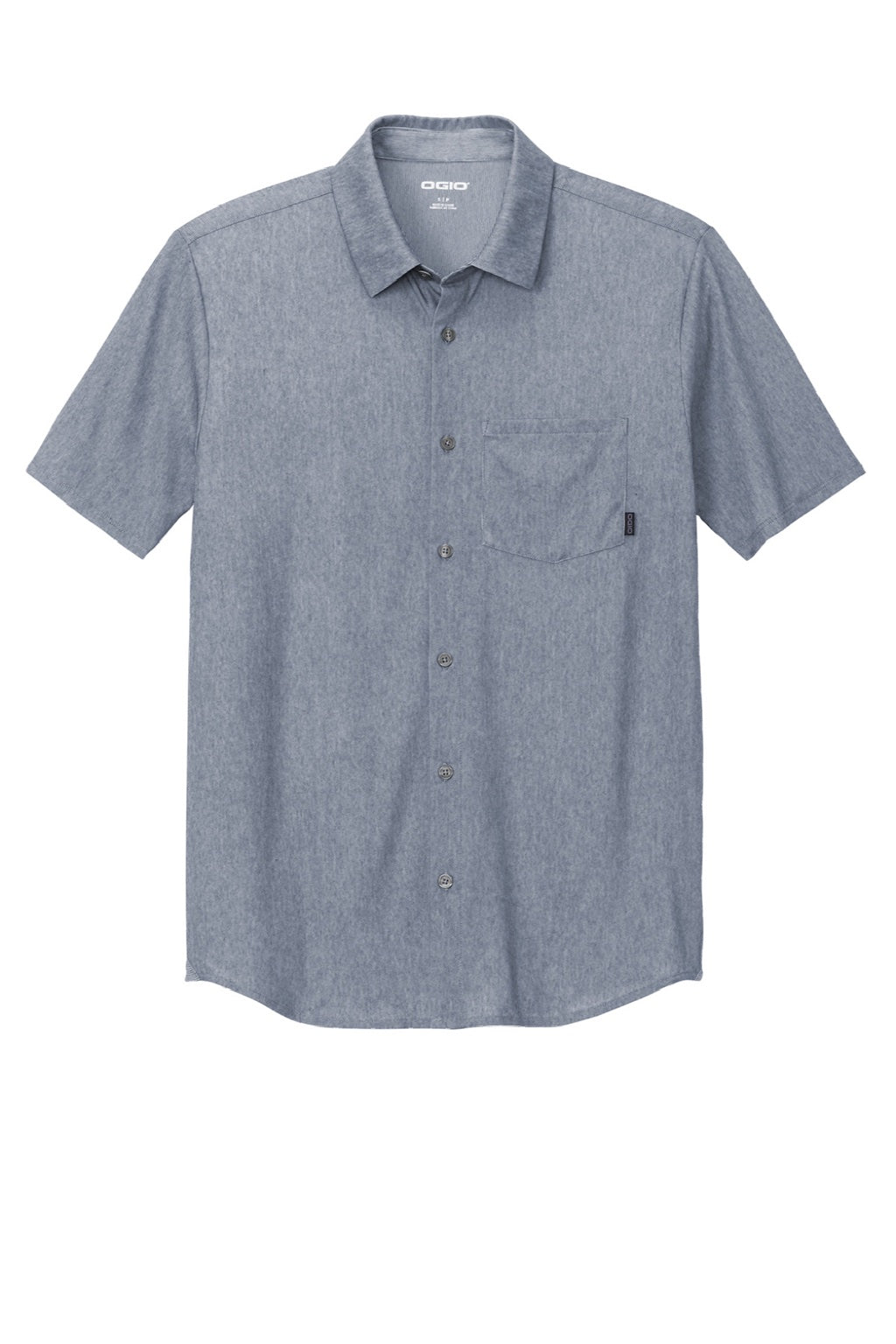 Ogio OG160 Mens Extend Short Sleeve Button Down Shirt w/ Pocket Heather Deep Blue Flat Front
