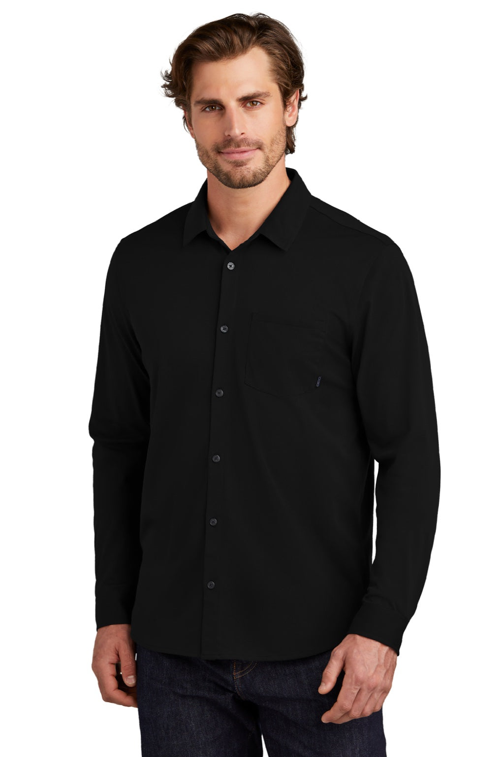 Ogio OG161 Mens Extend Long Sleeve Button Down Shirt w/ Pocket Blacktop Model Front