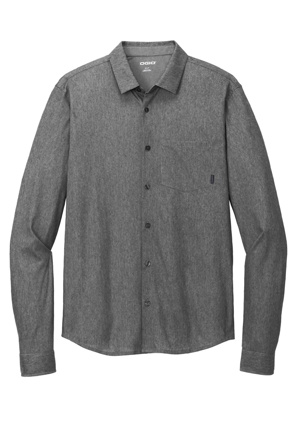 Ogio OG161 Mens Extend Long Sleeve Button Down Shirt w/ Pocket Heather Blacktop Flat Front