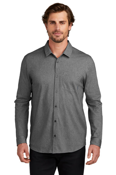 Ogio OG161 Mens Extend Long Sleeve Button Down Shirt w/ Pocket Heather Blacktop Model Front