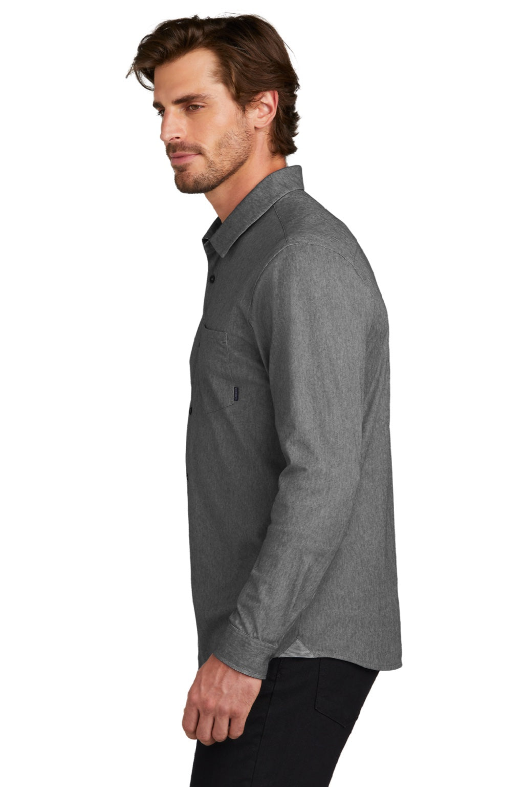 Ogio OG161 Mens Extend Long Sleeve Button Down Shirt w/ Pocket Heather Blacktop Model Side