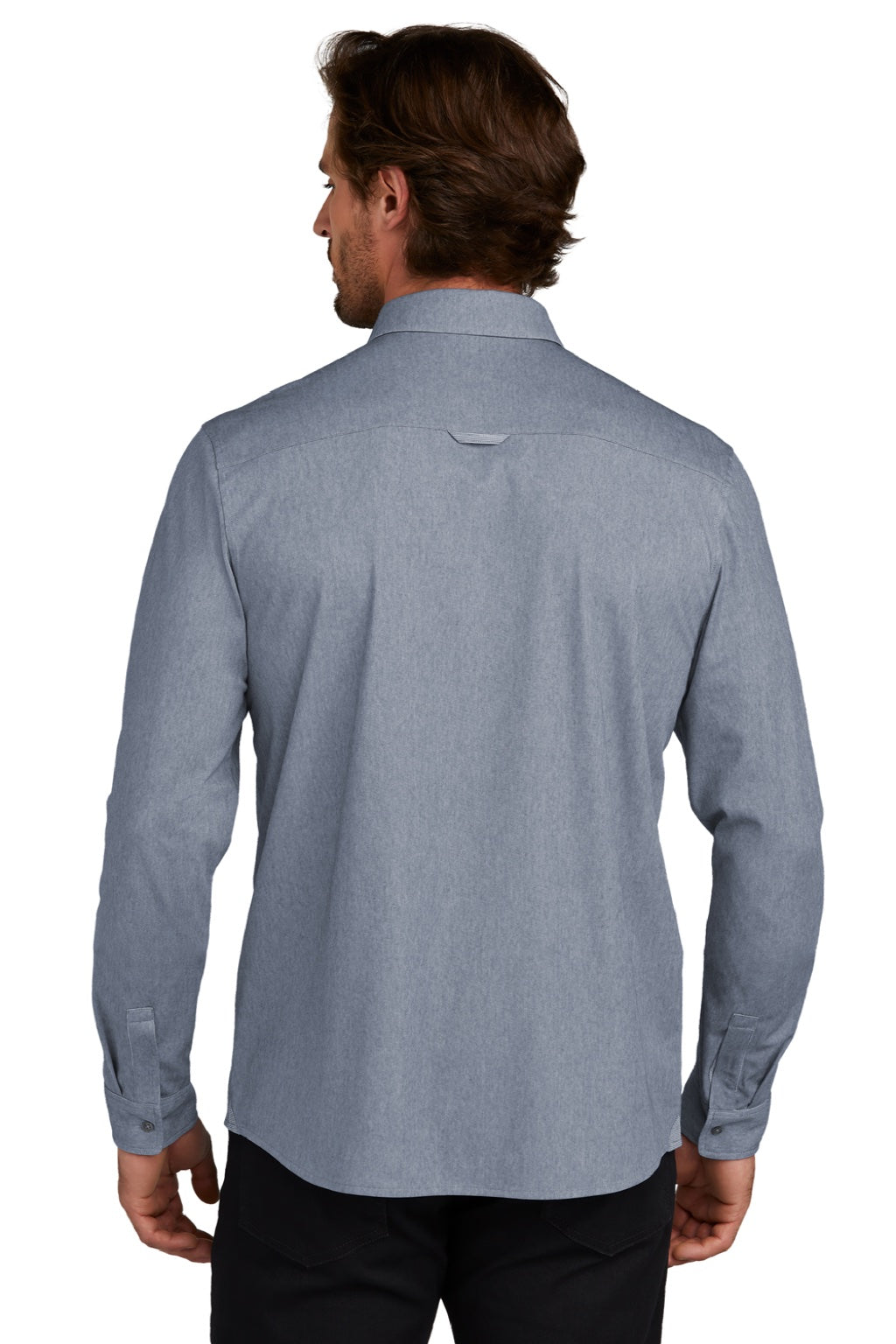 Ogio OG161 Mens Extend Long Sleeve Button Down Shirt w/ Pocket Heather Deep Blue Model Back