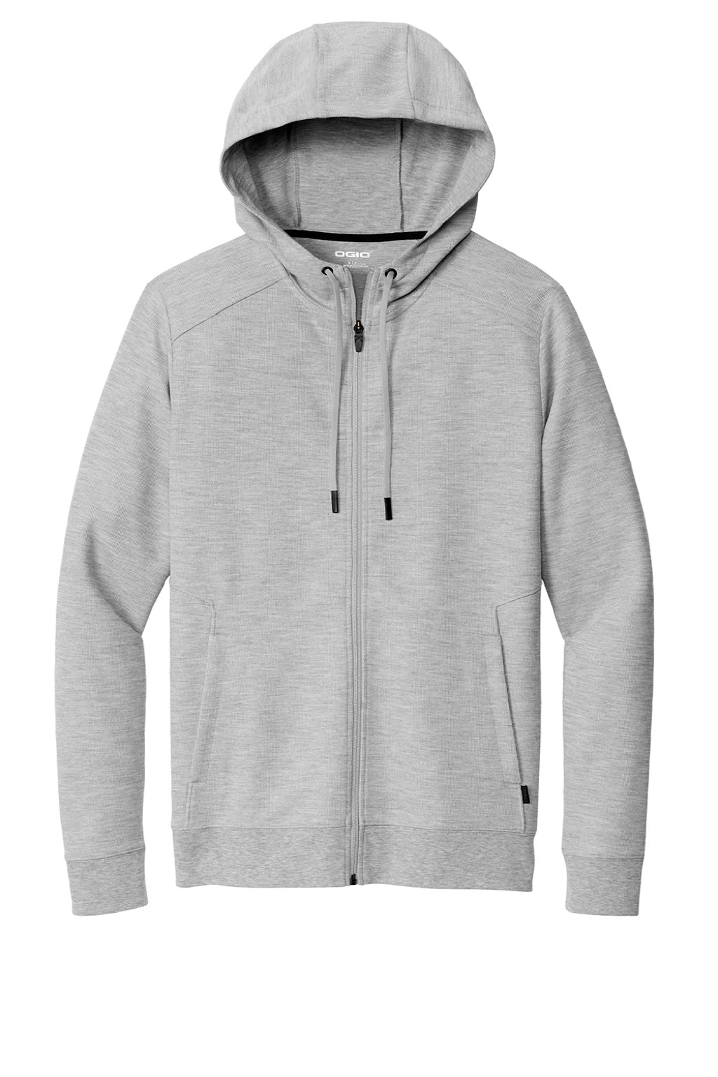 Ogio OG162 Mens Revive Full Zip Hooded Sweatshirt Hoodie w/ Pockets Heather Light Grey Flat Front