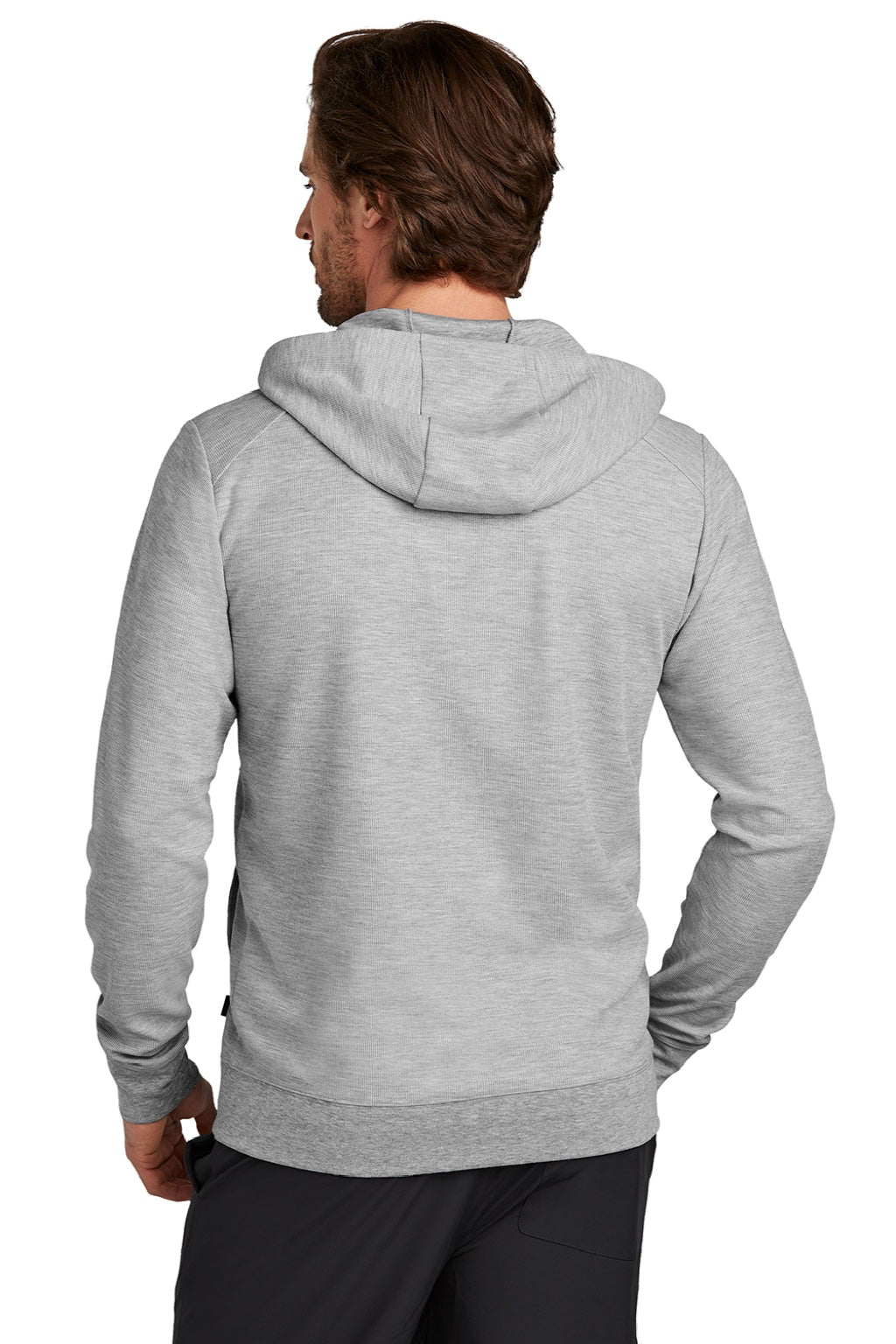 Ogio OG162 Mens Revive Full Zip Hooded Sweatshirt Hoodie w/ Pockets Heather Light Grey Model Back