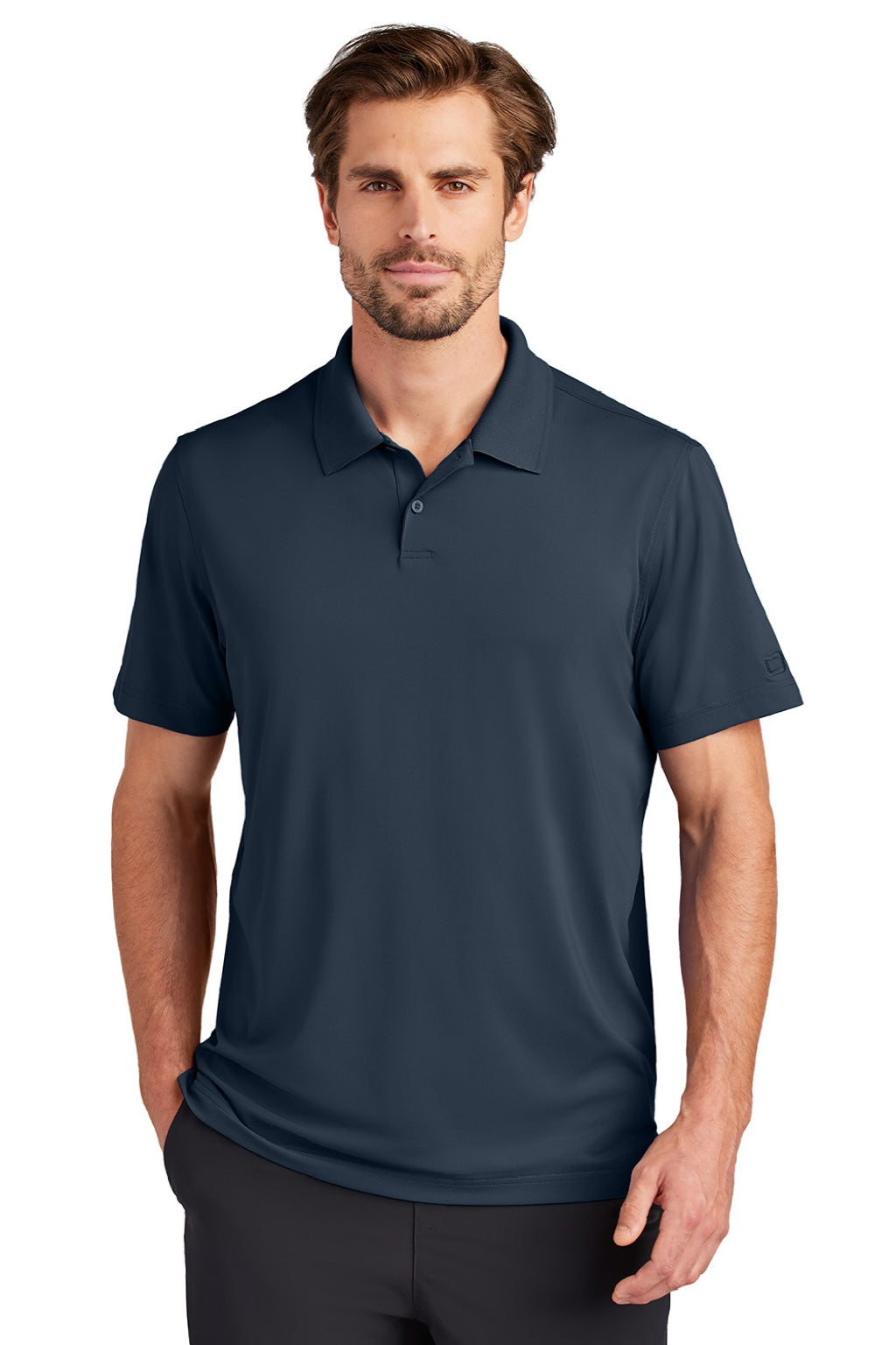 Ogio OG170 Mens Regain Moisture Wicking Short Sleeve Polo Shirt River Navy Blue Model Front