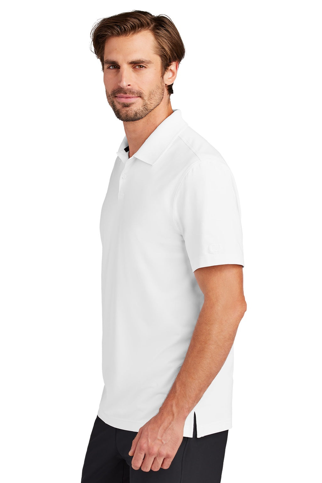 Ogio OG170 Mens Regain Moisture Wicking Short Sleeve Polo Shirt White Model Side