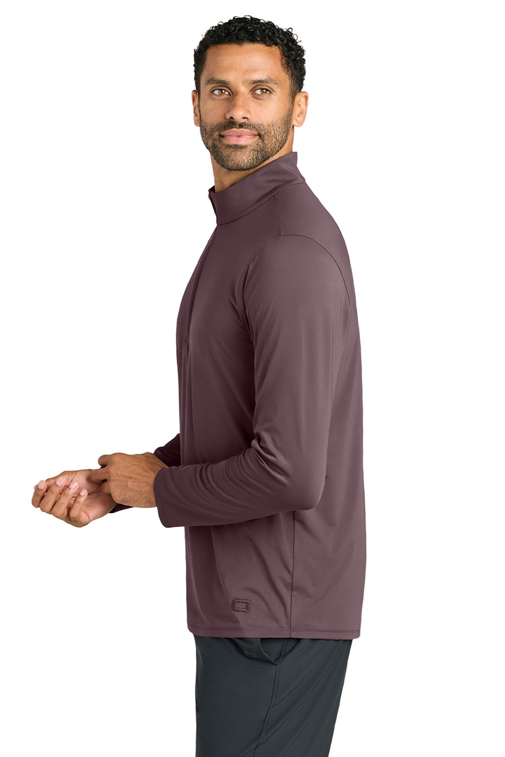 Ogio OG172 Mens Regain 1/4 Zip Sweatshirt Ashen Plum Purple Model Side