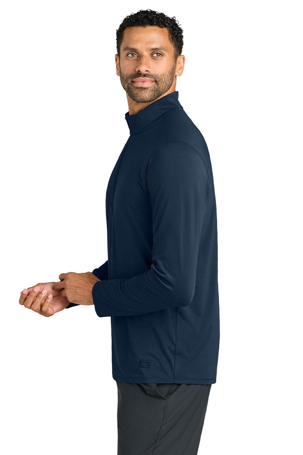 Ogio OG172 Mens Regain 1/4 Zip Sweatshirt River Navy Blue Model Side