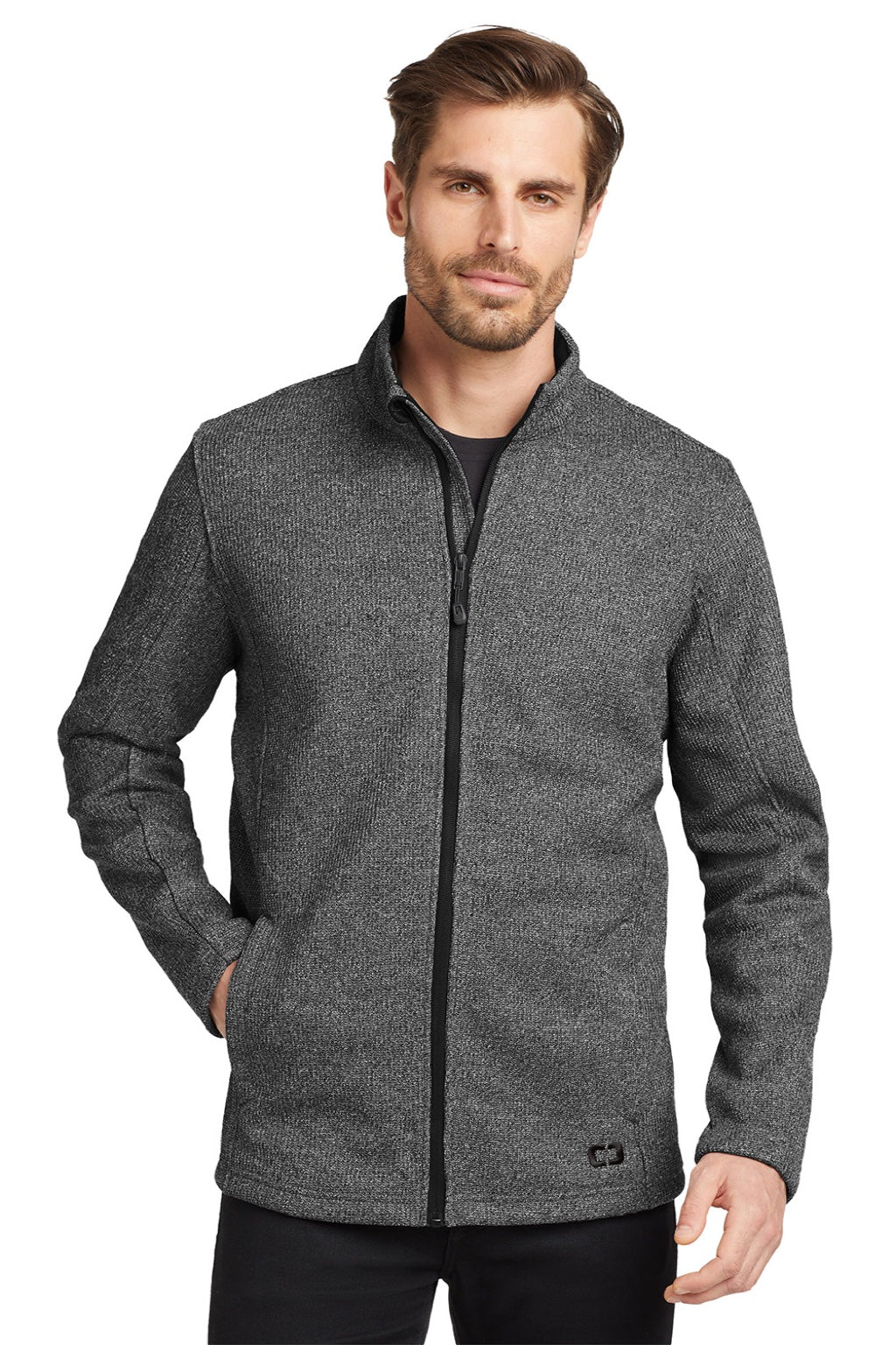 Ogio OG727 Mens Grit Full Zip Fleece Jacket Heather Diesel Grey Model Front