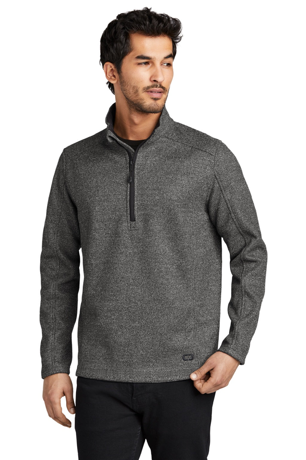 Ogio OG729 Mens Grit Fleece 1/4 Zip Sweatshirt Heather Diesel Grey Model Front