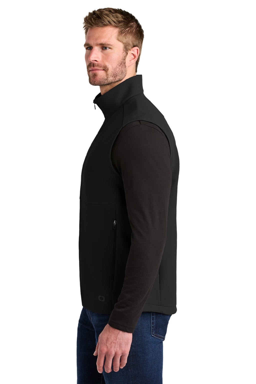 Ogio OG741 Mens Kinetic Full Zip Soft Shell Vest Blacktop Model Side