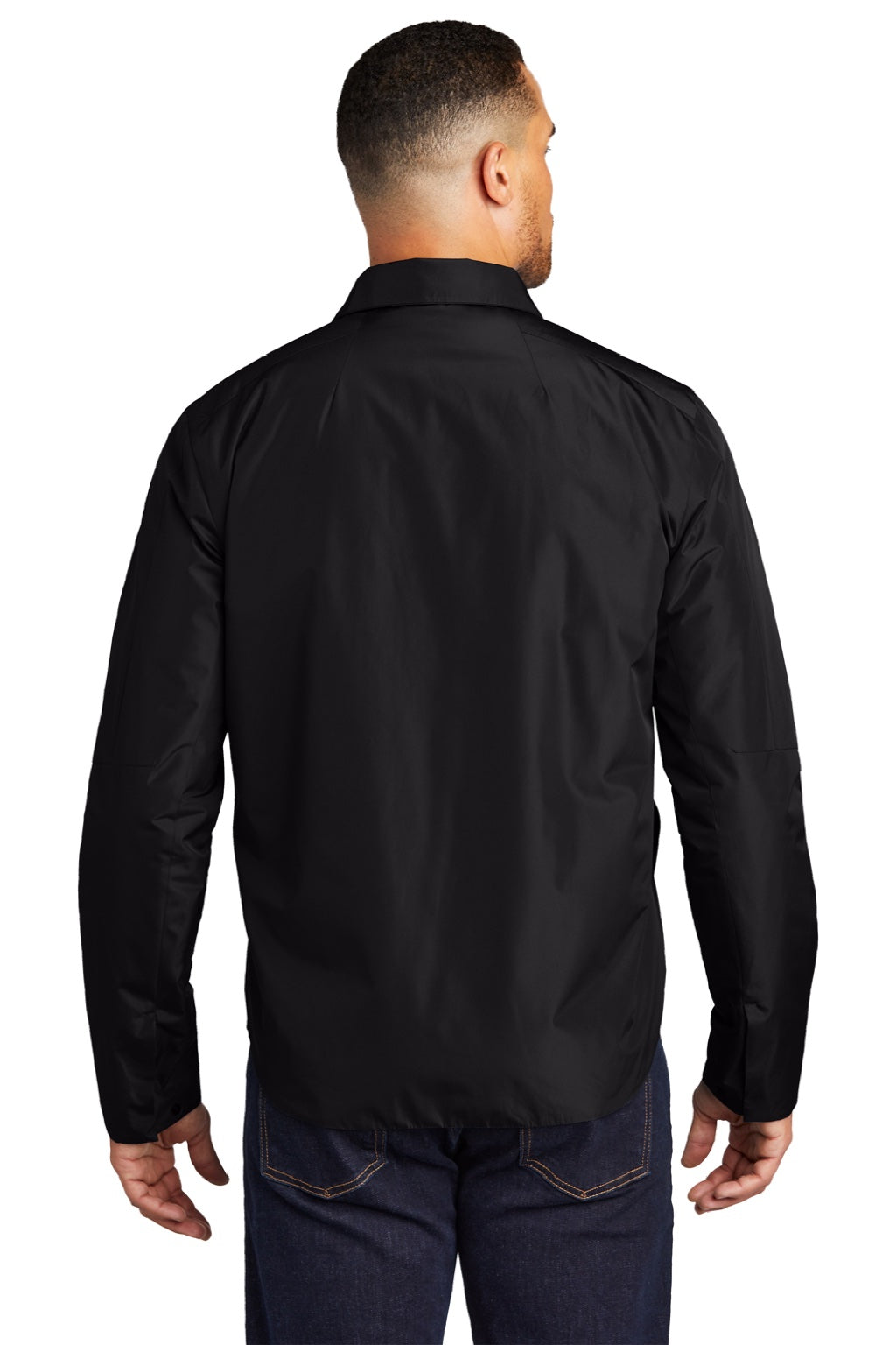 Ogio OG754 Mens Water Resistant Reverse Button Down Shirt Jacket Blacktop Model Back