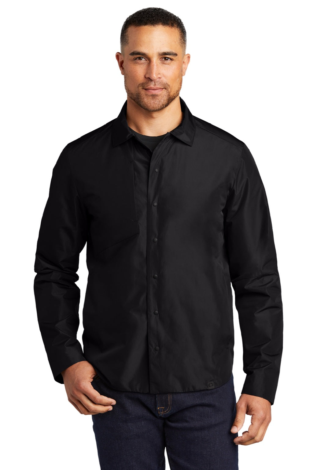 Ogio OG754 Mens Water Resistant Reverse Button Down Shirt Jacket Blacktop Model Front