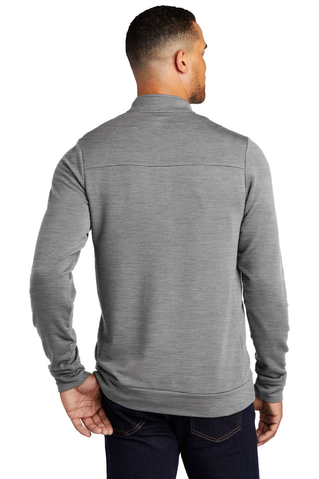 Ogio OG813 Mens Luuma Fleece 1/4 Zip Sweatshirt Heather Petrol Grey Model Back