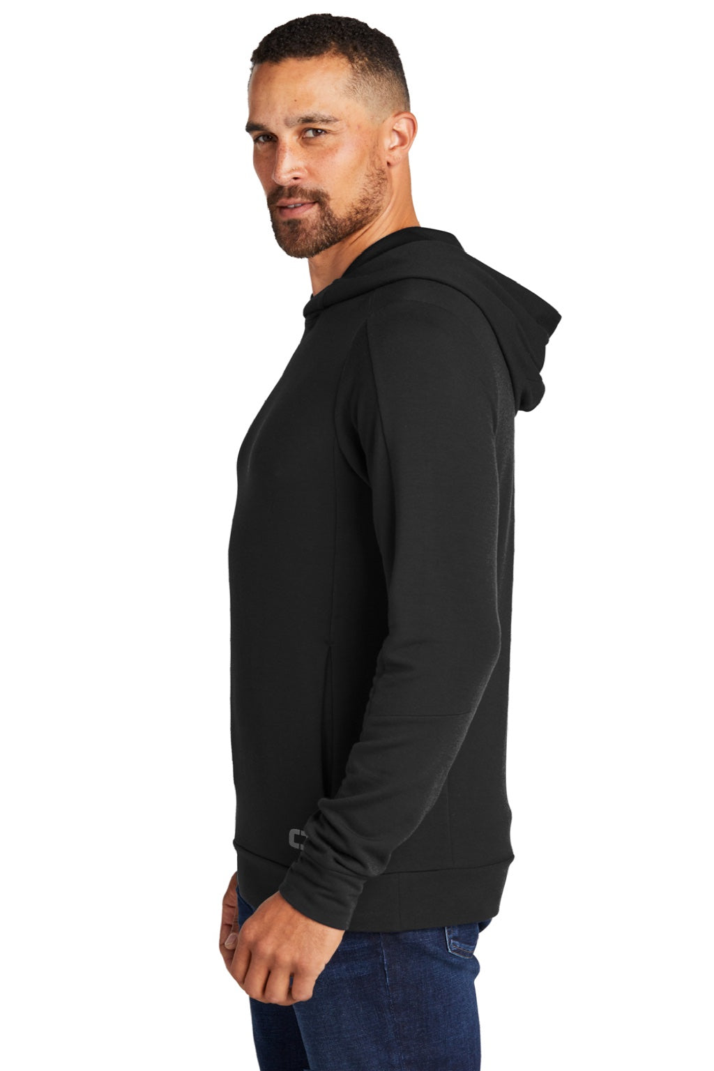 Ogio OG814 Mens Luuma Hooded Sweatshirt Hoodie w/ Pockets Blacktop Model Side