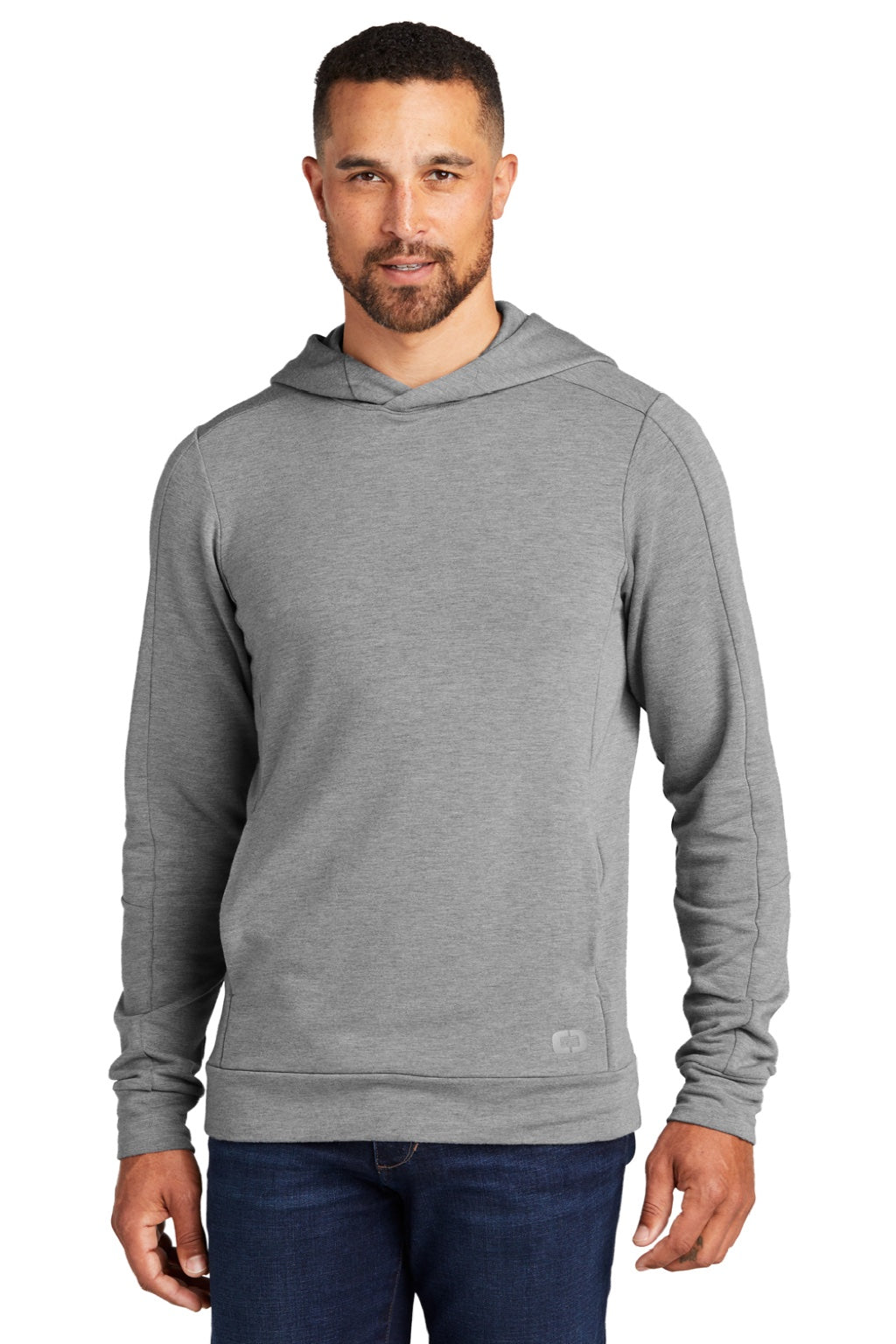 Ogio OG814 Mens Luuma Hooded Sweatshirt Hoodie w/ Pockets Heather Petrol Grey Model Front