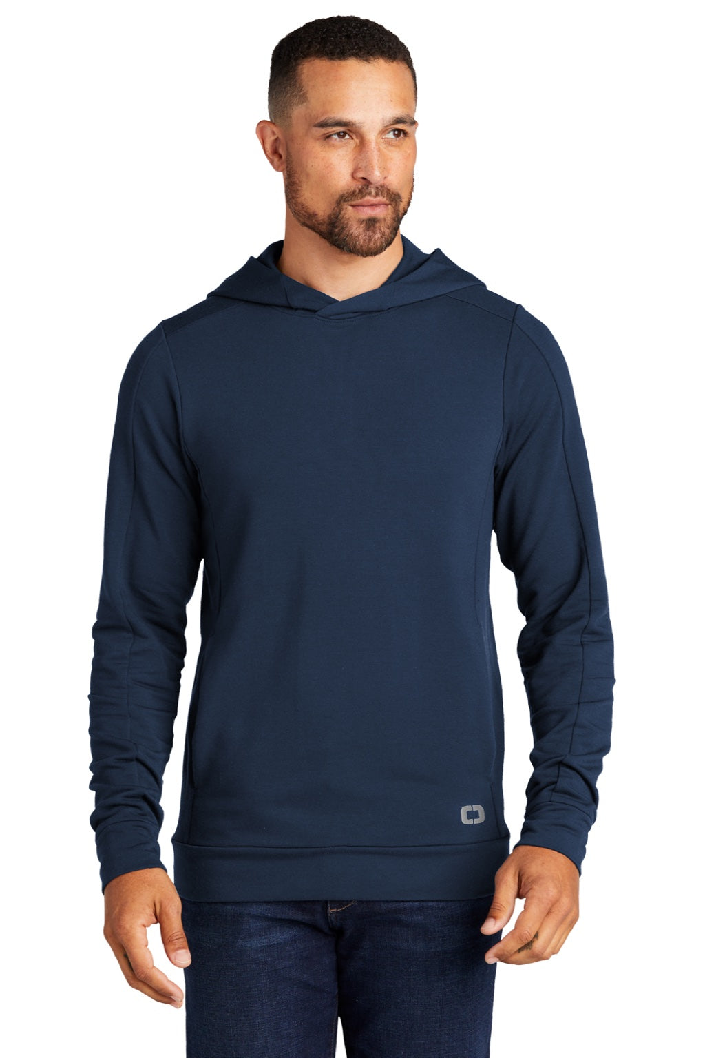 Ogio OG814 Mens Luuma Hooded Sweatshirt Hoodie w/ Pockets River Navy Blue Model Front