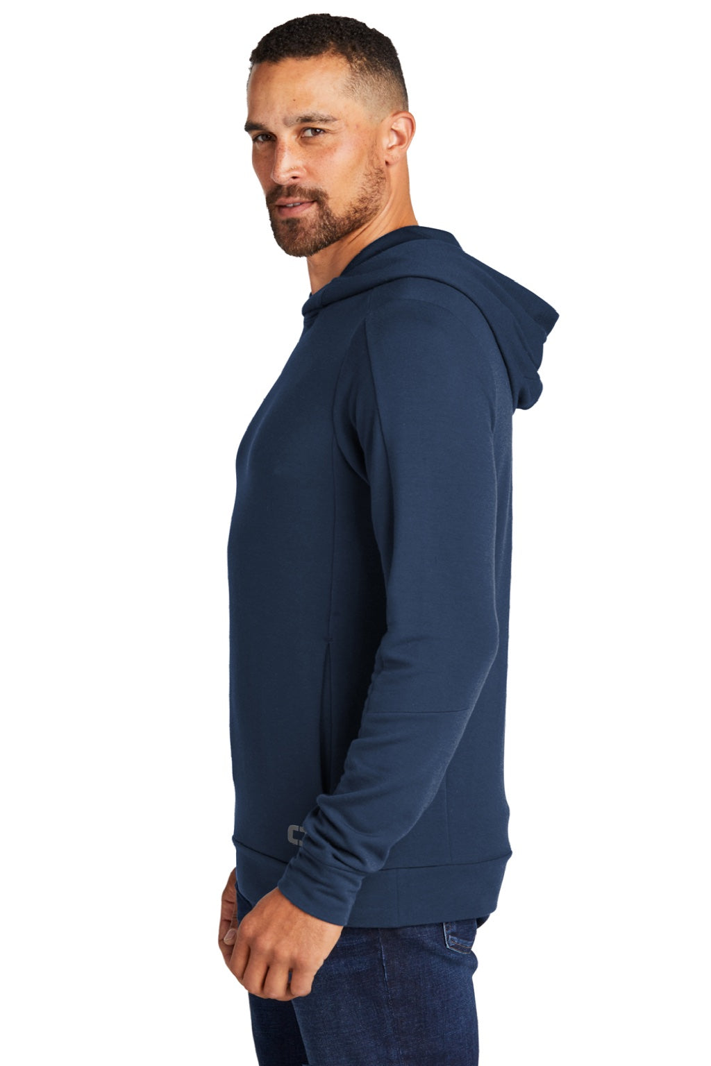 Ogio OG814 Mens Luuma Hooded Sweatshirt Hoodie w/ Pockets River Navy Blue Model Side