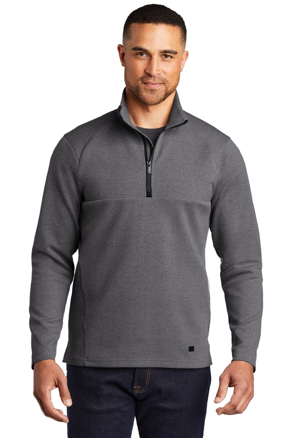 Ogio OG821 Mens Transition Fleece 1/4 Zip Sweatshirt Heather Blacktop Model Front