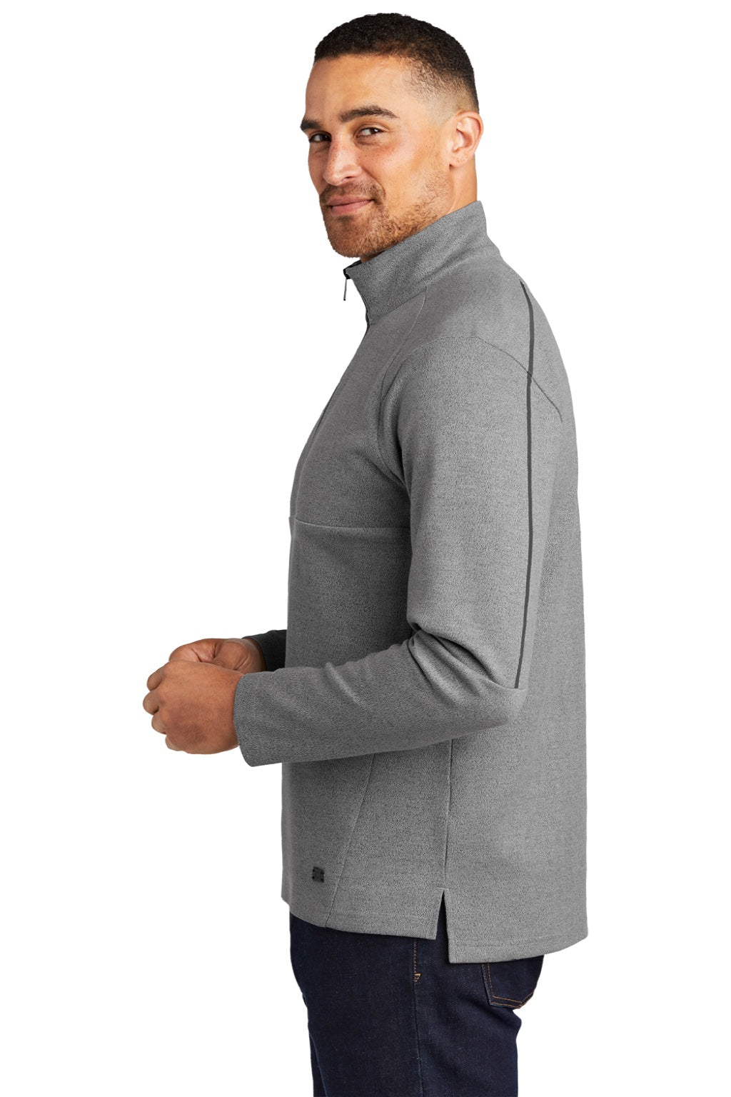 Ogio OG821 Mens Transition Fleece 1/4 Zip Sweatshirt Heather Petrol Grey Model Side