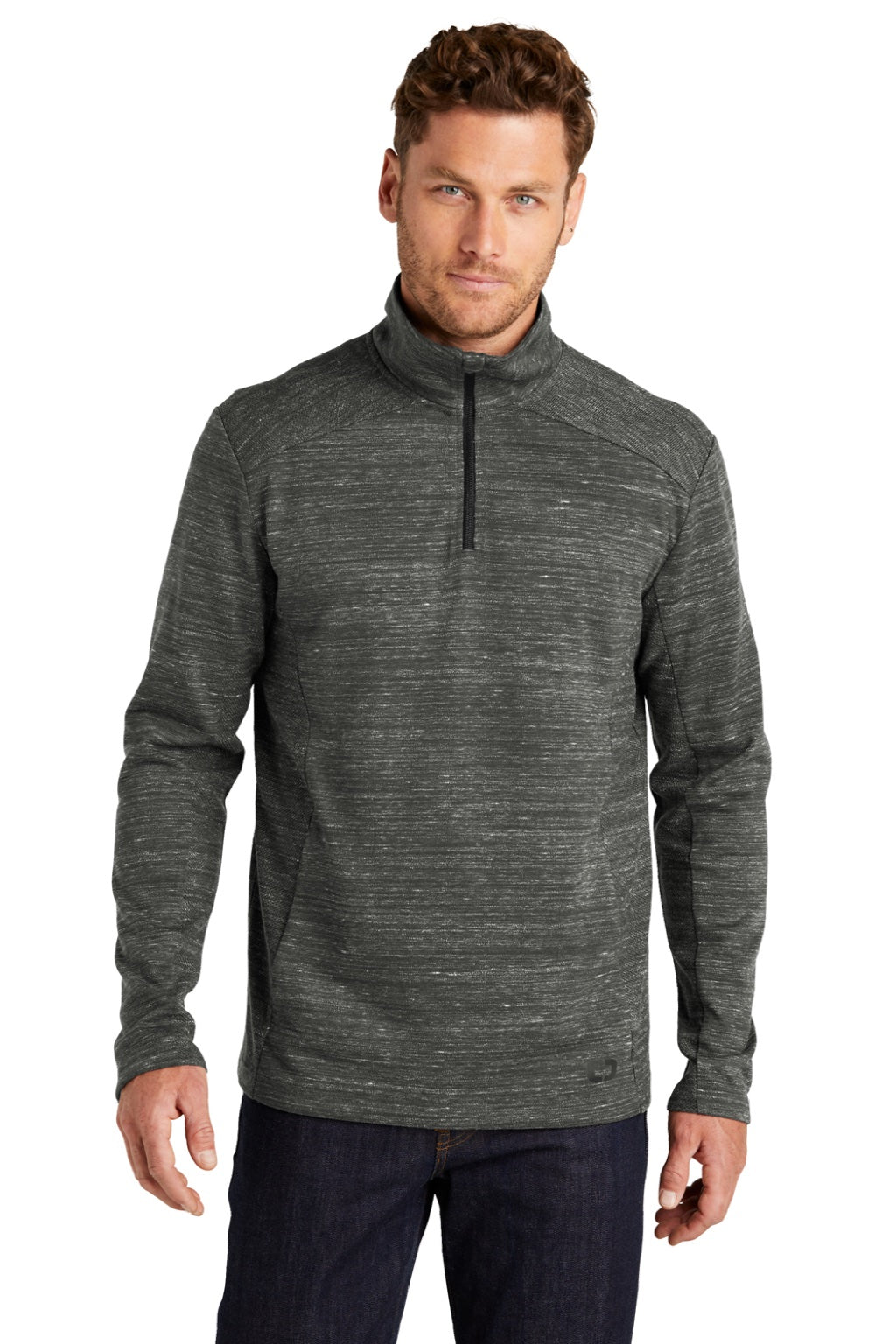 Ogio OG823 Mens Flux 1/4 Zip Sweatshirt w/ Pockets Heather Tarmac Grey Model Front