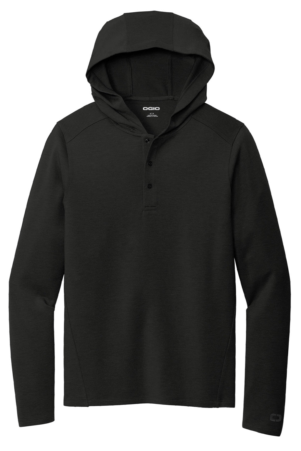 Ogio OG826 Mens Luuma Flex Hooded Long Sleeve Henley Blacktop Flat Front