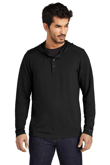 Ogio OG826 Mens Luuma Flex Hooded Long Sleeve Henley Blacktop Model Front