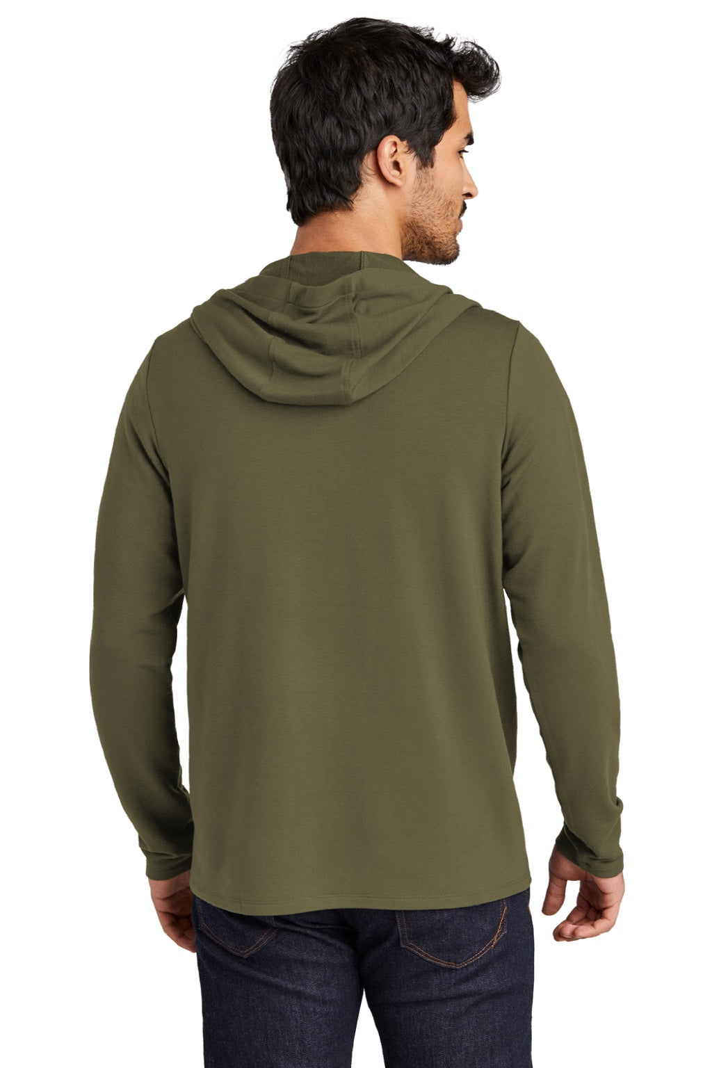 Ogio OG826 Mens Luuma Flex Hooded Long Sleeve Henley Deep Olive Green Model Back