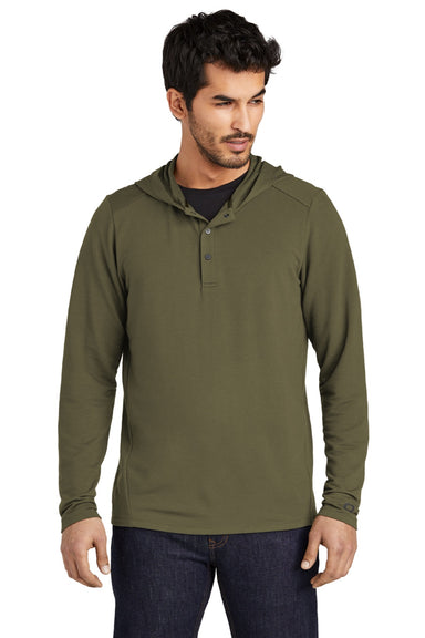 Ogio OG826 Mens Luuma Flex Hooded Long Sleeve Henley Deep Olive Green Model Front