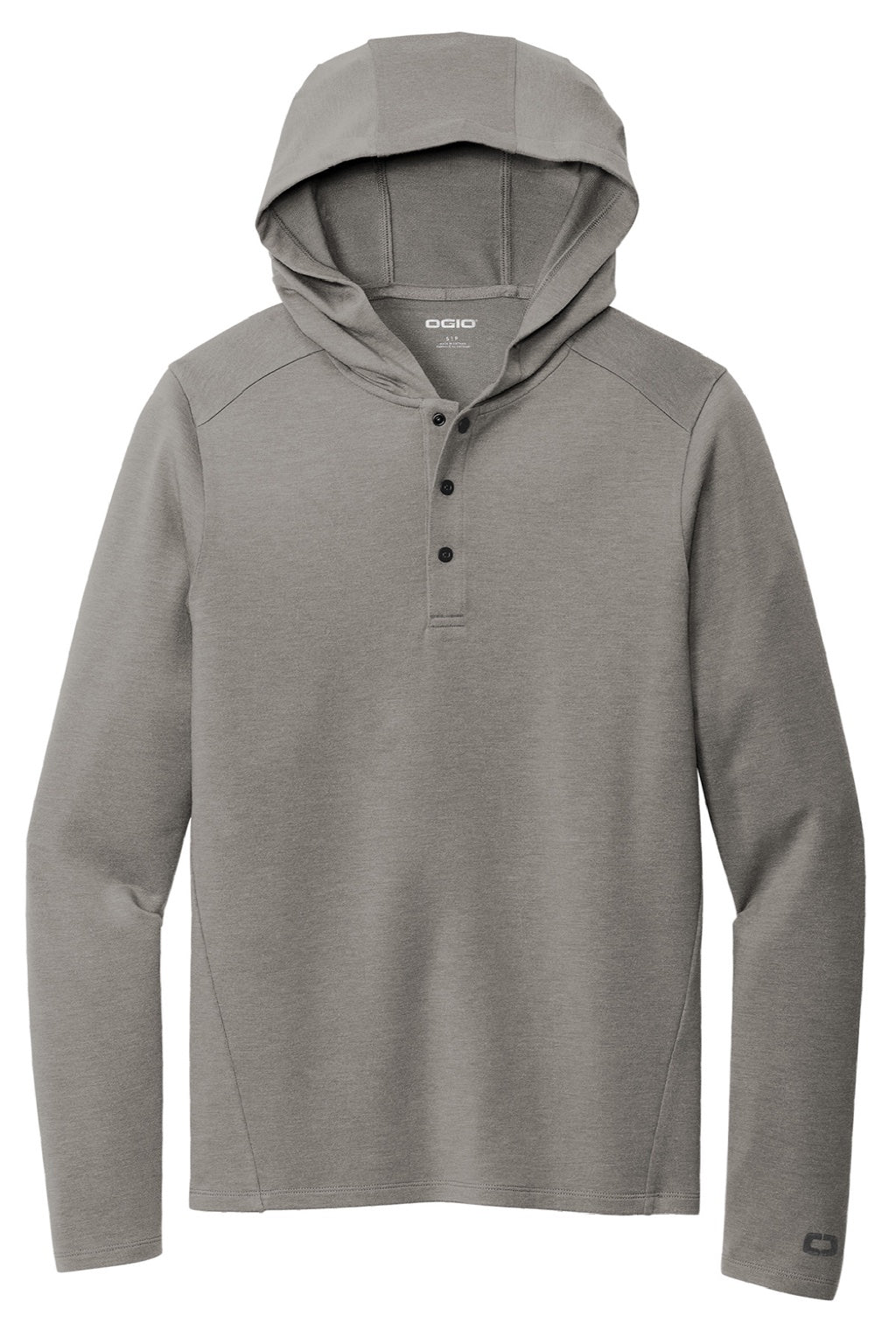Ogio OG826 Mens Luuma Flex Hooded Long Sleeve Henley Heather Petrol Grey Flat Front