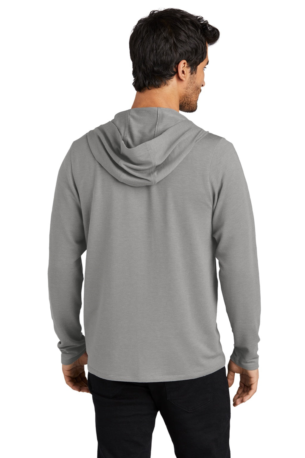Ogio OG826 Mens Luuma Flex Hooded Long Sleeve Henley Heather Petrol Grey Model Back