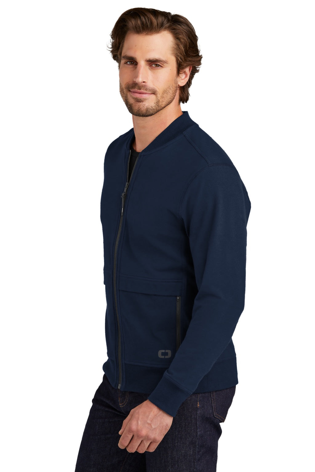 Ogio OG830 Mens Outstretch Full Zip Jacket River Navy Blue Model Side