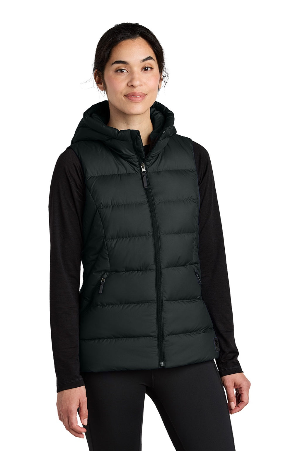 Outdoor Research OR322218 Womens Coldsnap Down Filled Full Zip Hooded Vest Black Model Front