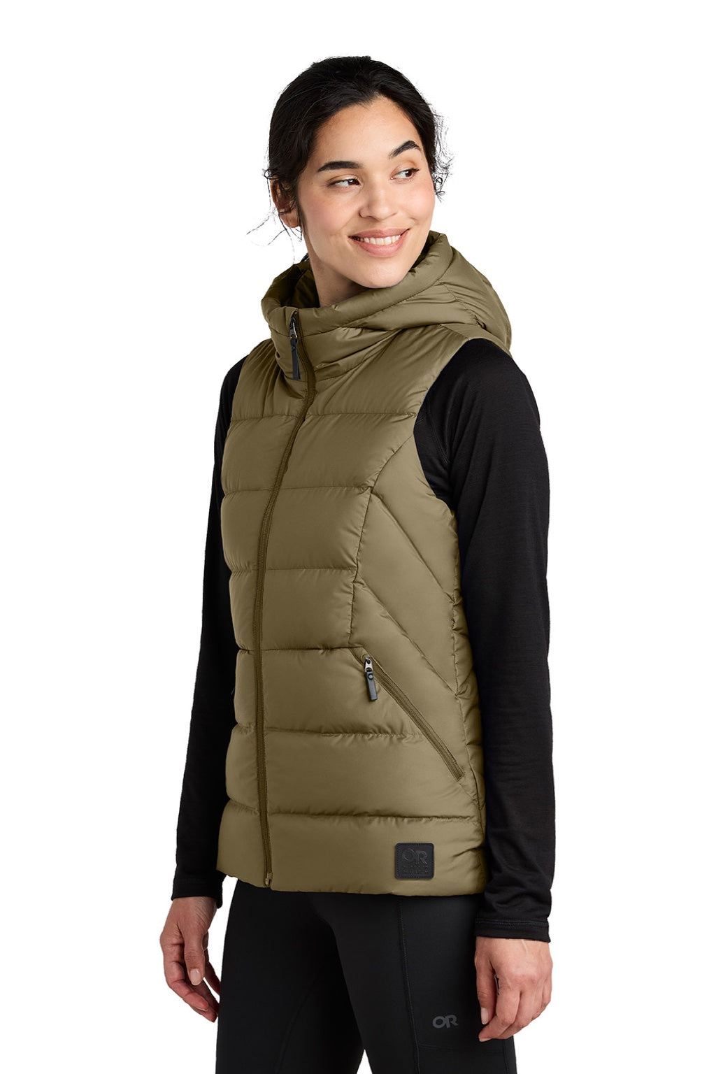 Outdoor Research OR322218 Womens Coldsnap Down Filled Full Zip Hooded Vest Loden Model Side