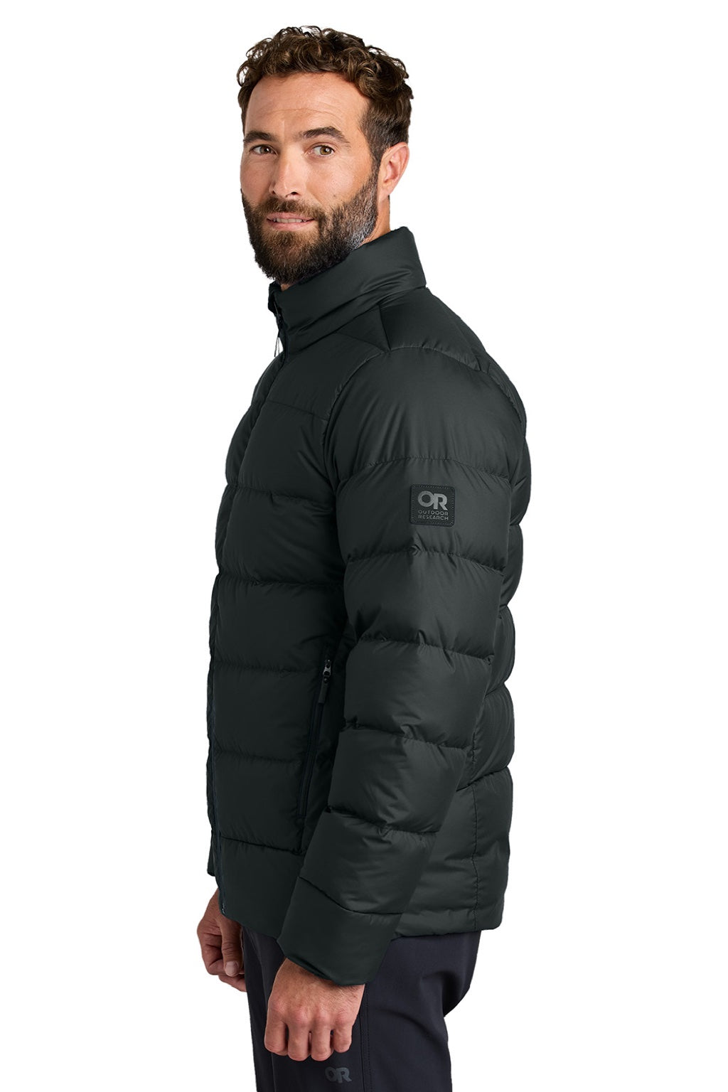 Outdoor Research OR322226 Mens Coldsnap Down Filled Full Zip Jacket Black Model Side