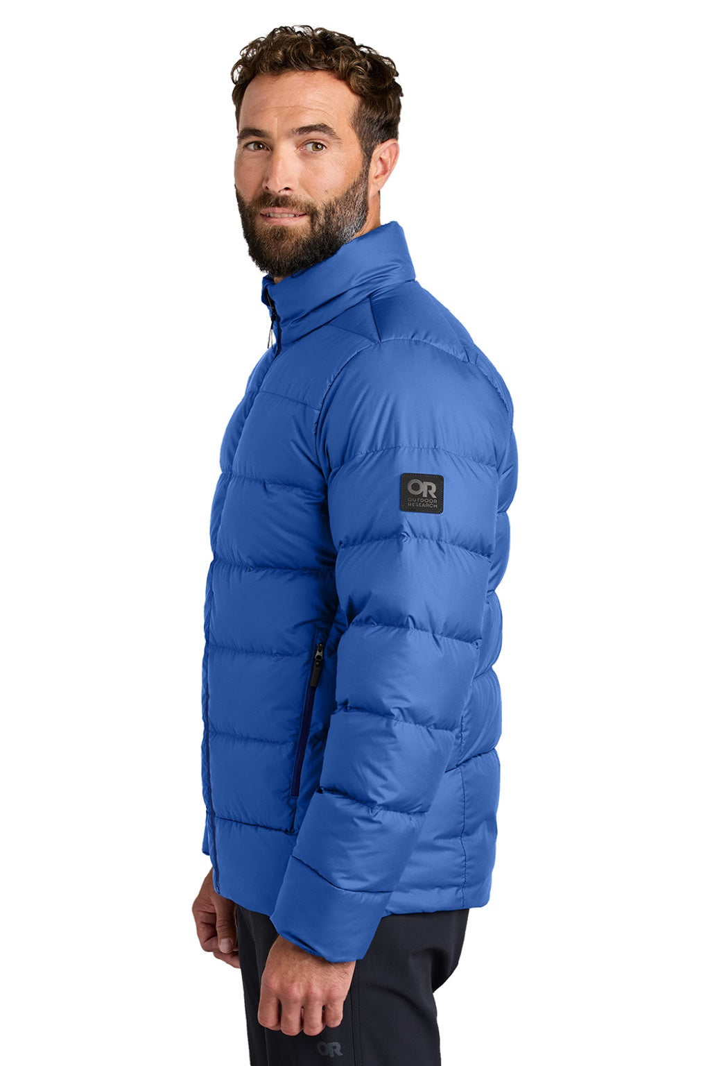 Outdoor Research OR322226 Mens Coldsnap Down Filled Full Zip Jacket Galaxy Blue Model Side
