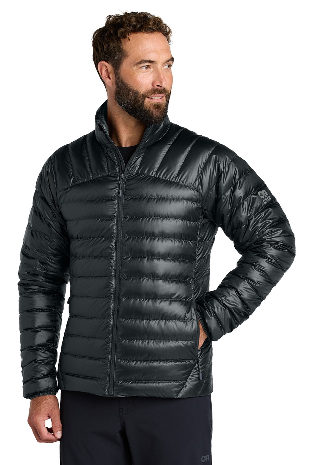 Outdoor Research OR322228 Mens 800 Tech Down Filled Full Zip Jacket Black Model Front
