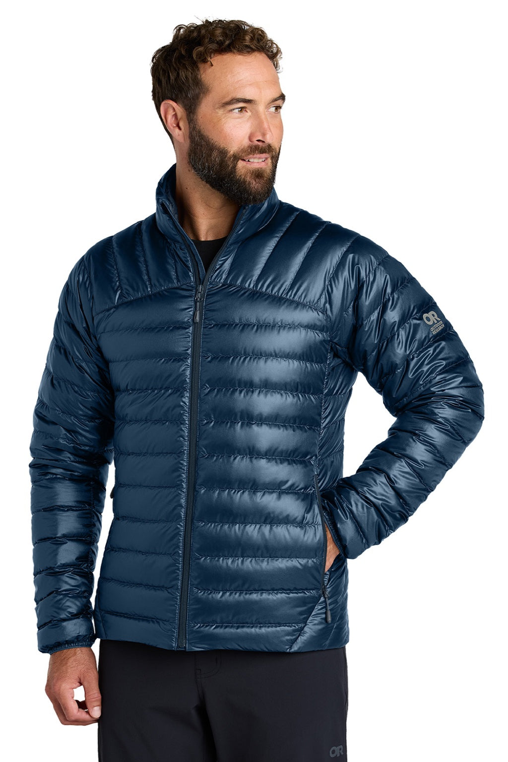 Outdoor Research OR322228 Mens 800 Tech Down Filled Full Zip Jacket Naval Blue Model Front