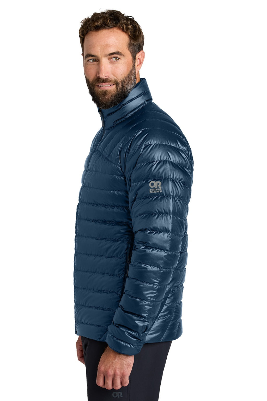 Outdoor Research OR322228 Mens 800 Tech Down Filled Full Zip Jacket Naval Blue Model Side