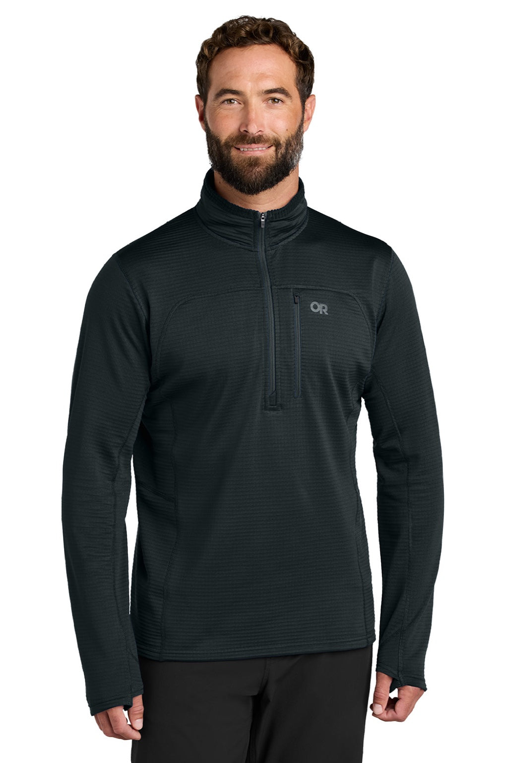Outdoor Research OR322267 Mens Tech Grid Fleece 1/4 Zip Sweatshirt Black Model Front