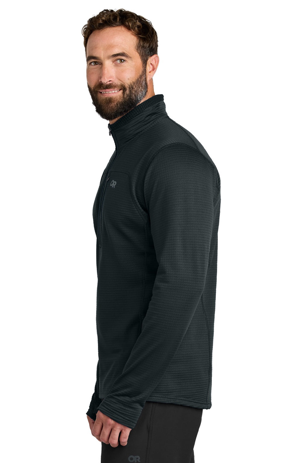 Outdoor Research OR322267 Mens Tech Grid Fleece 1/4 Zip Sweatshirt Black Model Side