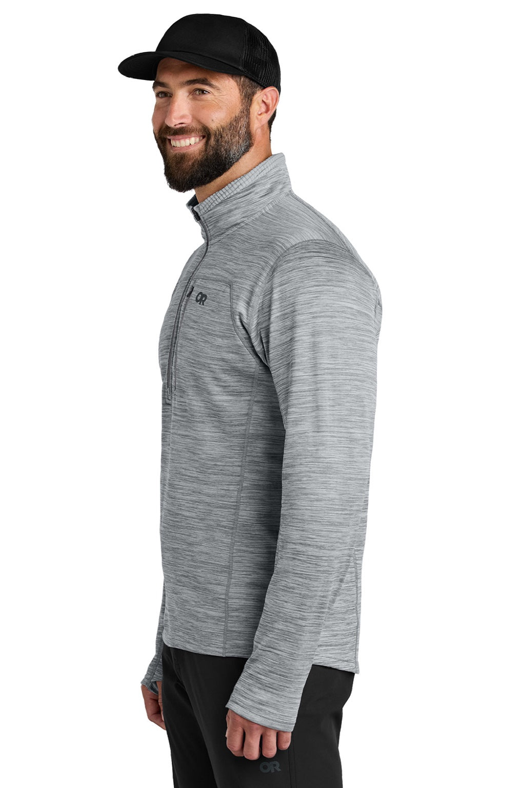 Outdoor Research OR322267 Mens Tech Grid Fleece 1/4 Zip Sweatshirt Heather Grey Model Side