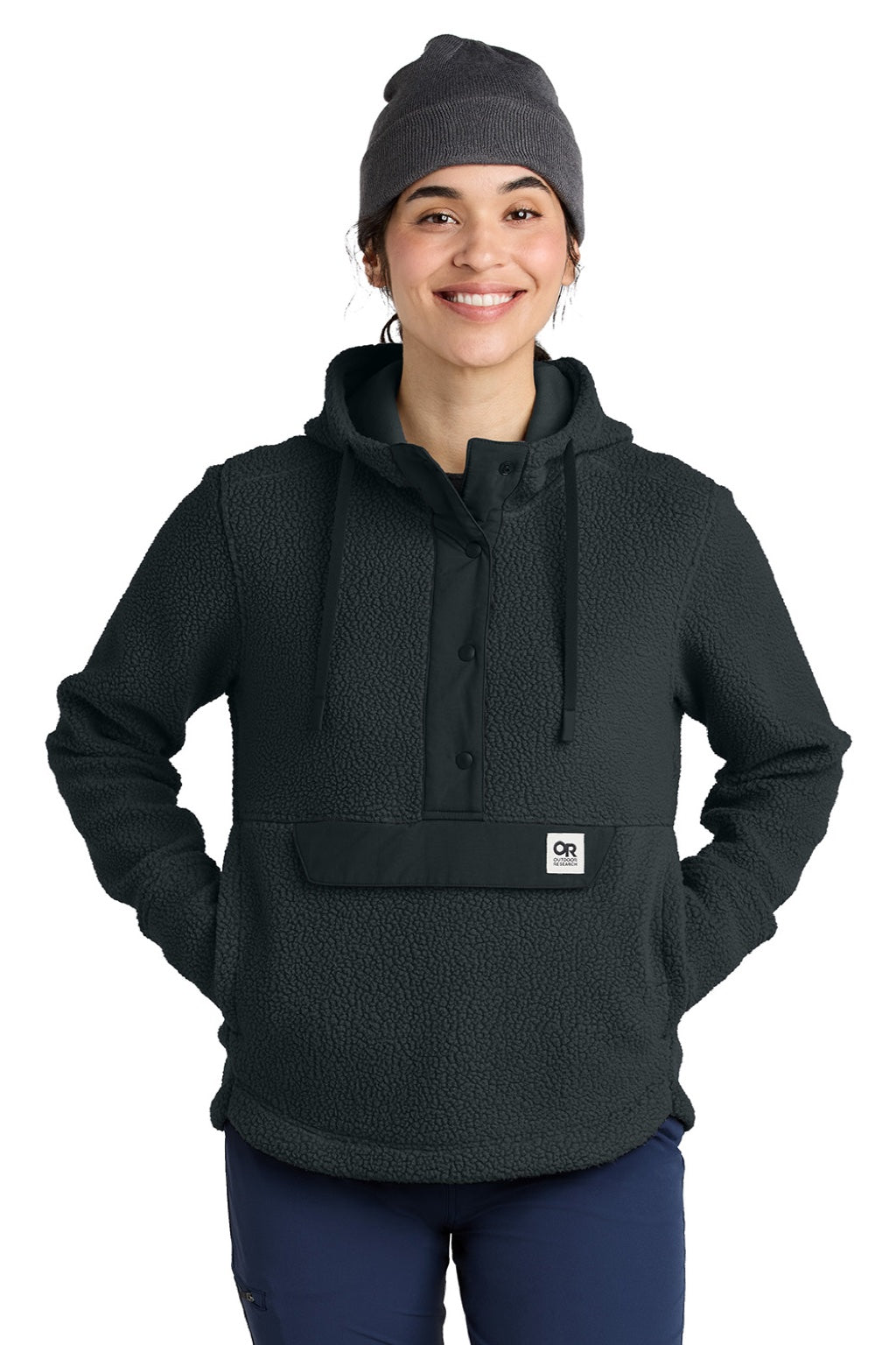Outdoor Research OR322268 Womens Packwood Fleece Hooded Sweatshirt Hoodie Black Model Front