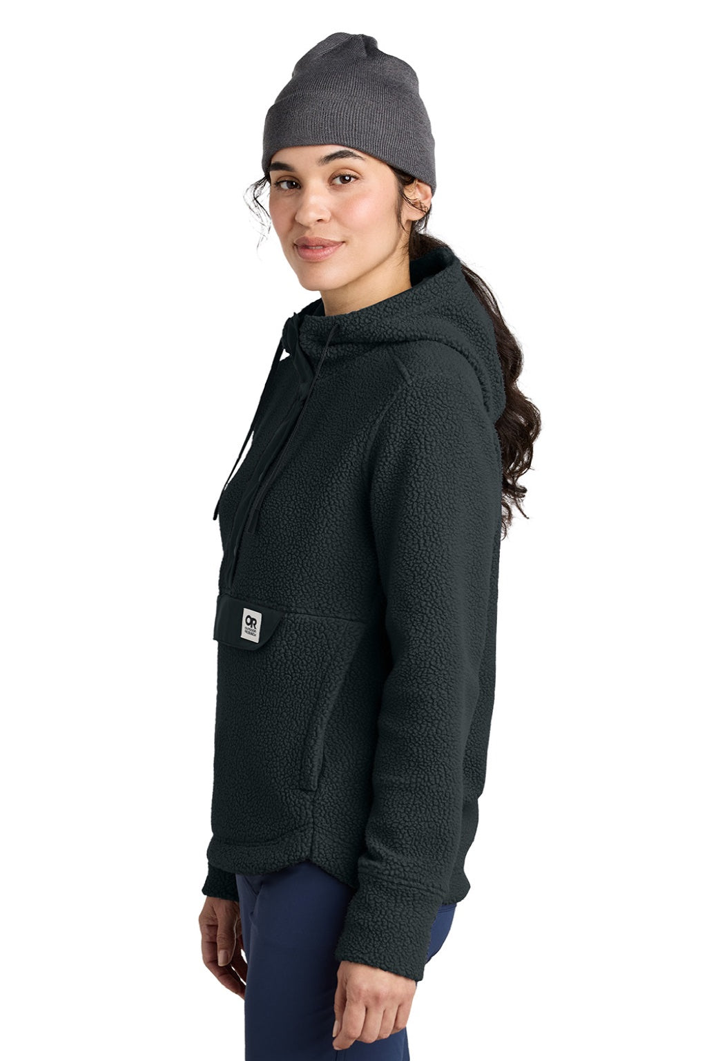 Outdoor Research OR322268 Womens Packwood Fleece Hooded Sweatshirt Hoodie Black Model Side