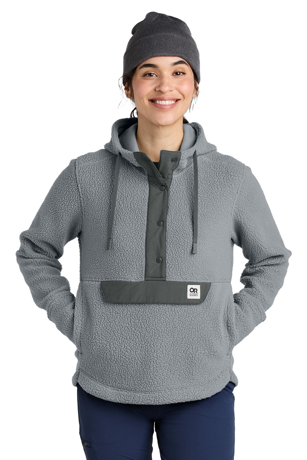 Outdoor Research OR322268 Womens Packwood Fleece Hooded Sweatshirt Hoodie Grey Model Front