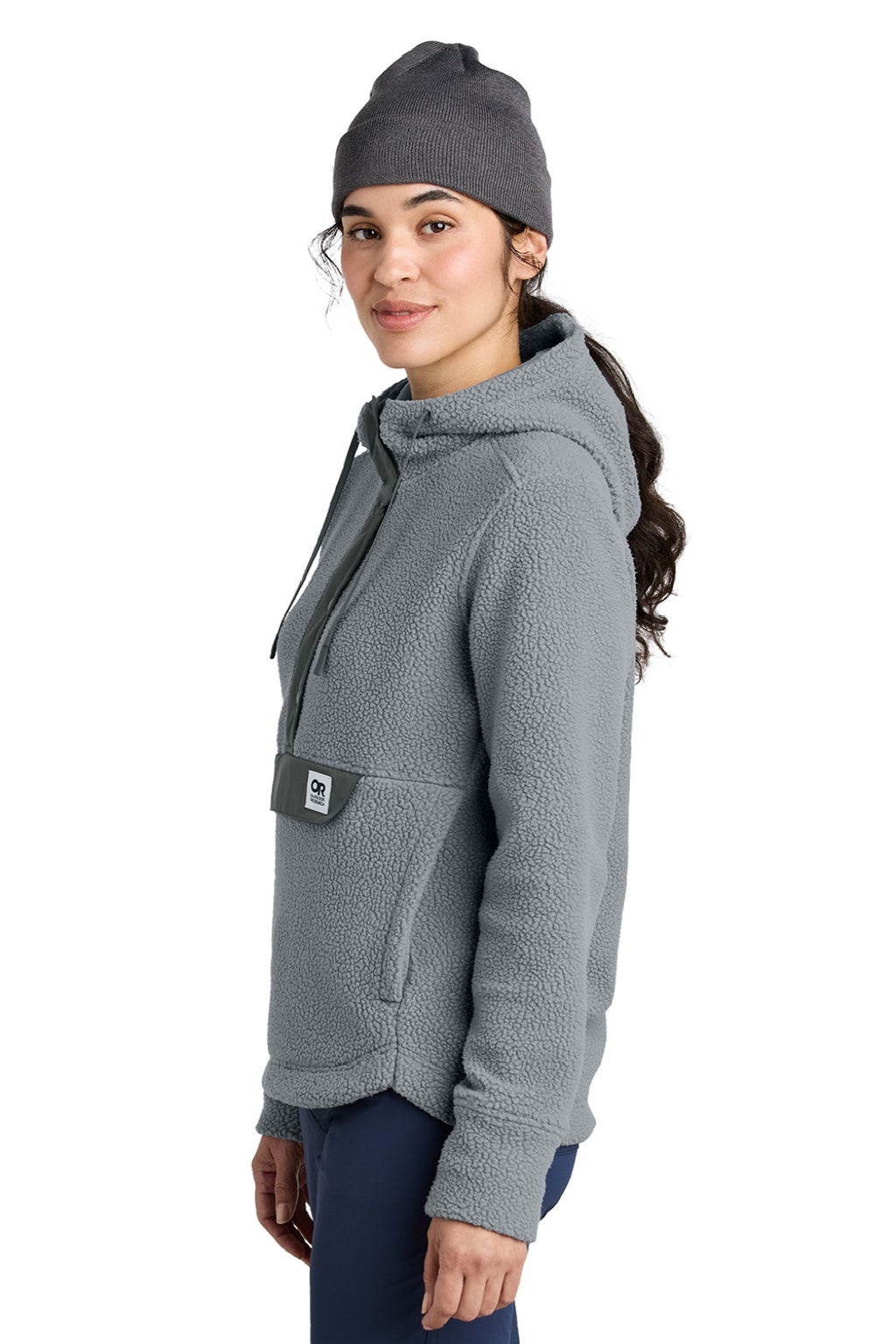 Outdoor Research OR322268 Womens Packwood Fleece Hooded Sweatshirt Hoodie Grey Model Side