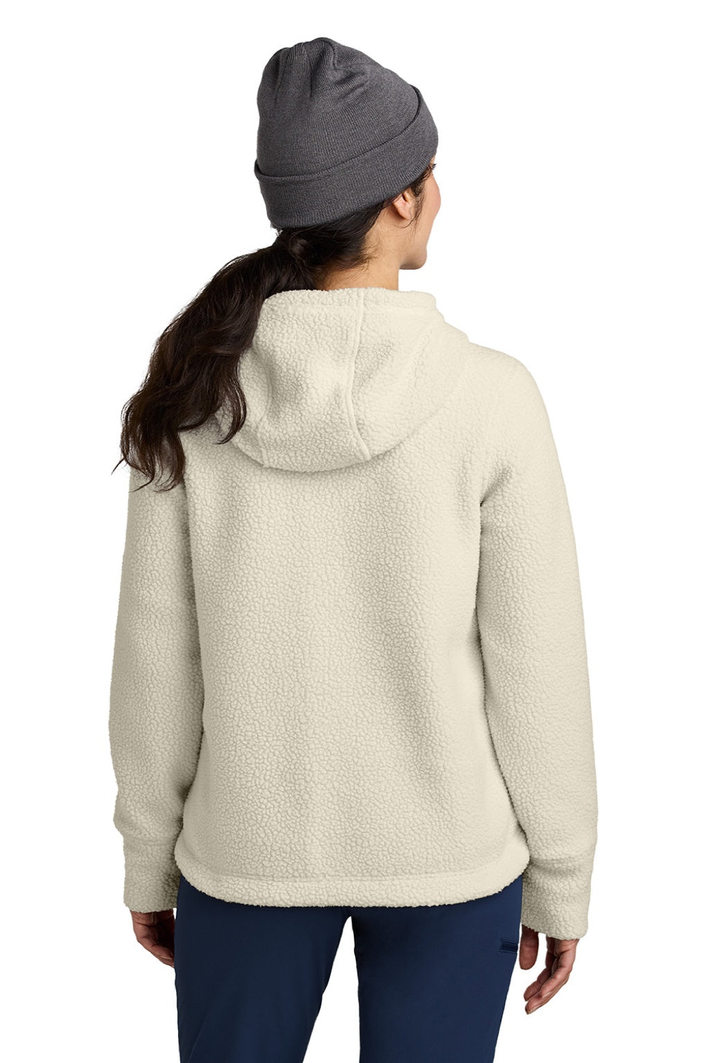 Outdoor Research OR322268 Womens Packwood Fleece Hooded Sweatshirt Hoodie Oat/Navy Blue Model Back