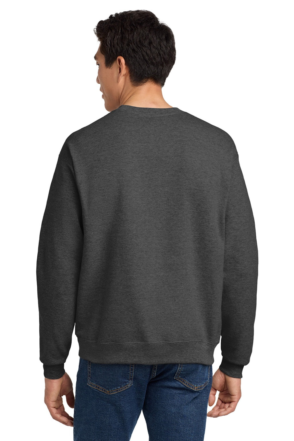 Hanes P160 Mens EcoSmart Print Pro XP Pill Resistant Fleece Crewneck Sweatshirt Heather Charcoal Grey Model Back